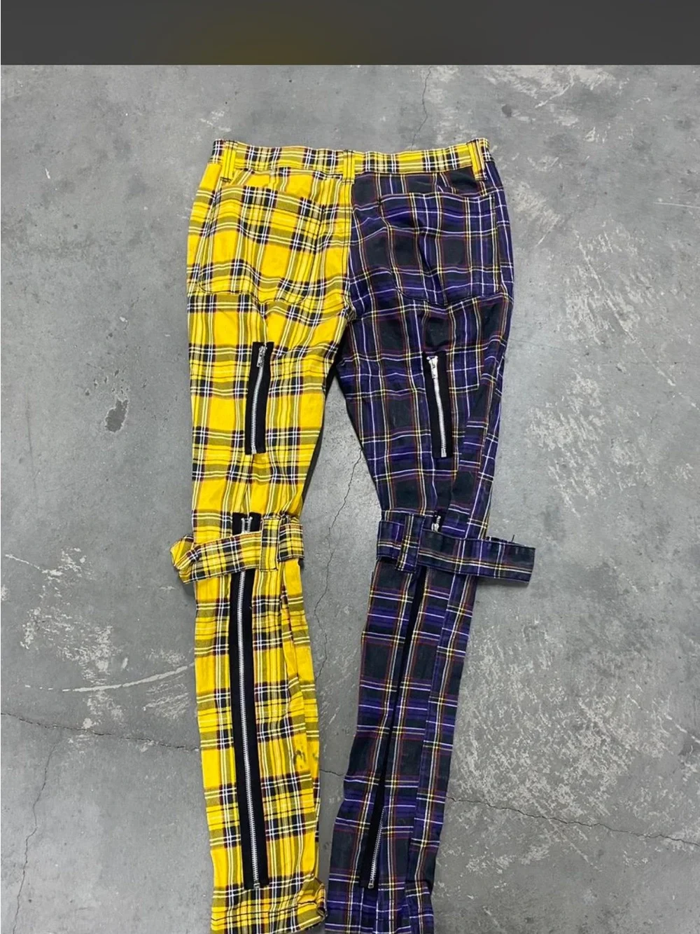 Plaid Dual-Color Kids Pants – Yellow & Purple